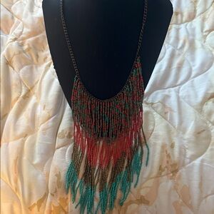 Multicolor Beaded Fringe Necklace